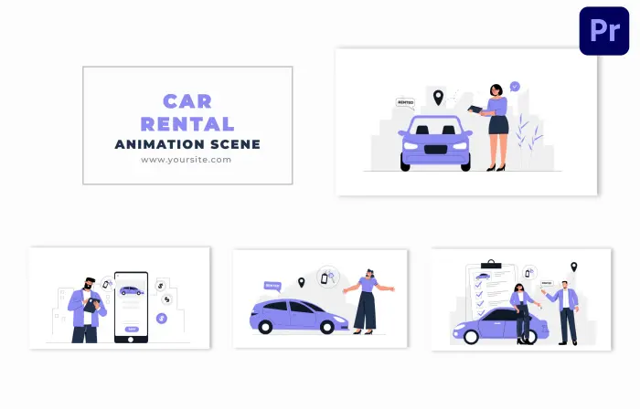 Rental Car Concept Flat Character Animation Scene